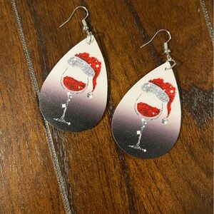 Wine Glass Santa Hat Earrings